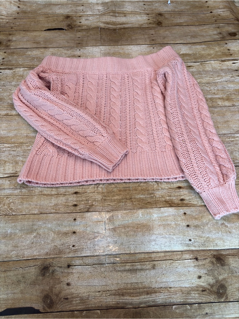 Forever 21 Blush Pink Off-the-Shoulder Cable Knit Sweater